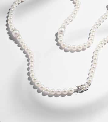 18kt white gold necklace with diamonds and pearls | Mikimoto
