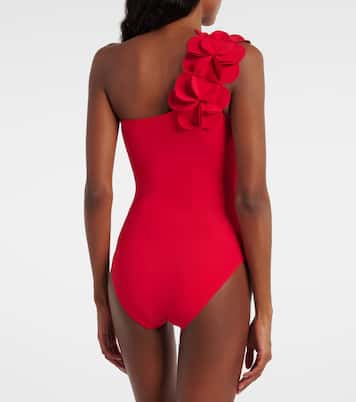 Tess floral-appliqué one-shoulder swimsuit | Karla Colletto