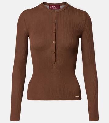 Ribbed-knit cotton Henley shirt | Gucci