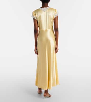 Vestido midi de satén con encaje | Rixo