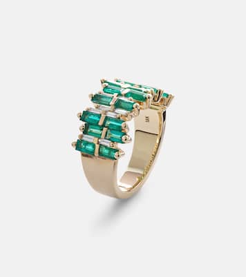 Anillo de oro de 18 ct con diamantes y esmeraldas | Suzanne Kalan