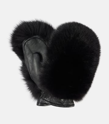 Hill faux shearling and leather mittens | Goldbergh