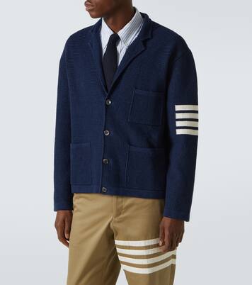 4-Bar linen and cotton-blend cardigan | Thom Browne