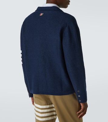 4-Bar linen and cotton-blend cardigan | Thom Browne