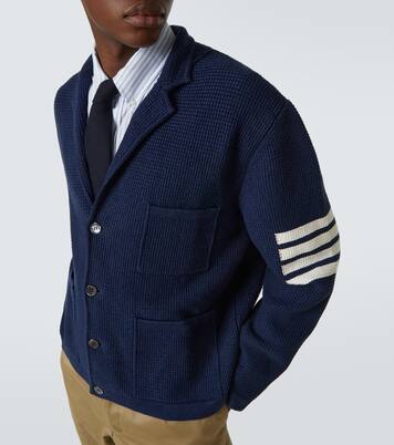 4-Bar linen and cotton-blend cardigan | Thom Browne