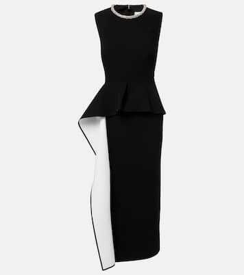 Embellished peplum satin crêpe midi dress | Roland Mouret
