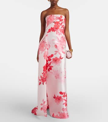 Robe longue en satin à fleurs | Monique Lhuillier