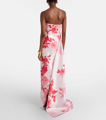 Robe longue en satin à fleurs | Monique Lhuillier
