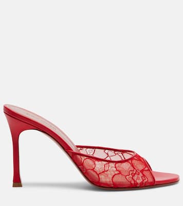 Mules Alexa in pizzo con pelle | Amina Muaddi