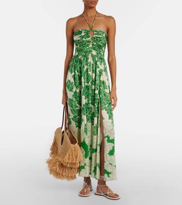 Avril floral halterneck satin maxi dress | Poupette St Barth