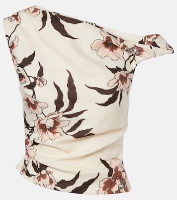 Floral asymmetric linen top | SIR
