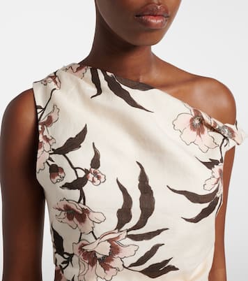 Floral asymmetric linen top | SIR
