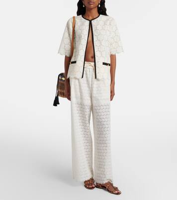Broderie anglaise cotton wide-leg pants | Valentino