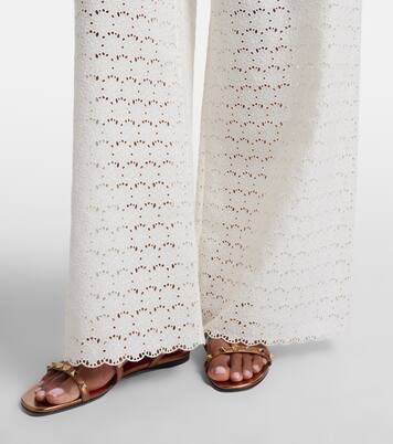 Broderie anglaise cotton wide-leg pants | Valentino