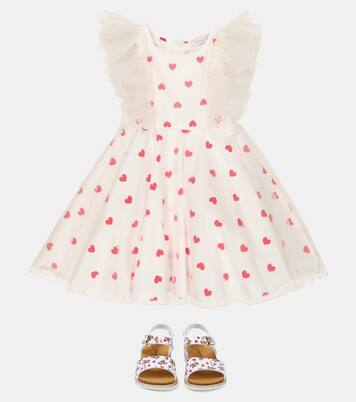 Heart printed ruffled cotton dress | Monnalisa