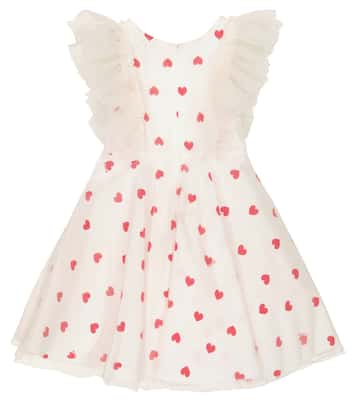 Heart printed ruffled cotton dress | Monnalisa