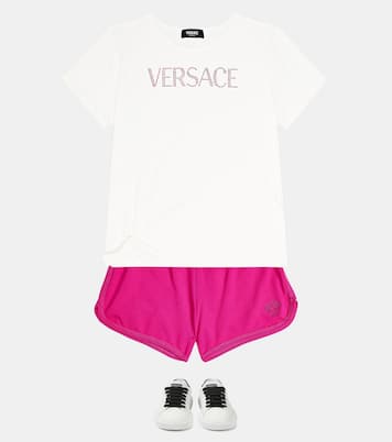 Greca cotton-blend jersey shorts | Versace Kids