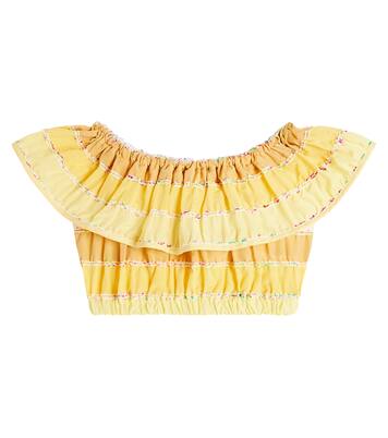 Striped ruffled cotton crop top  | Paade Mode