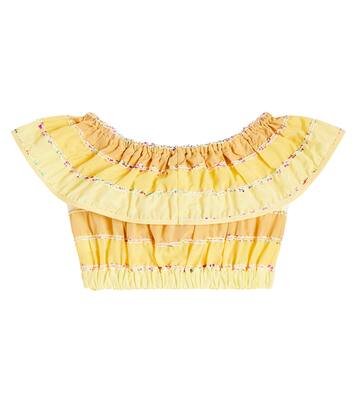 Striped ruffled cotton crop top  | Paade Mode