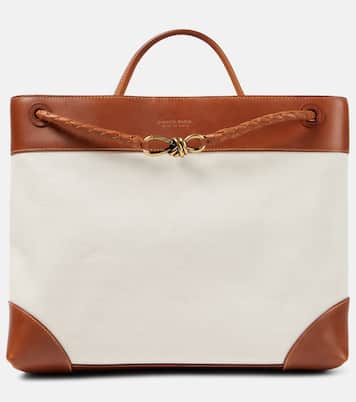 Andiamo Large leather-trimmed canvas tote bag | Bottega Veneta
