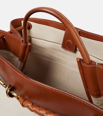 Andiamo Large leather-trimmed canvas tote bag | Bottega Veneta
