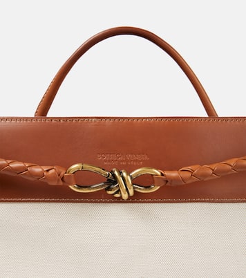 Andiamo Large leather-trimmed canvas tote bag | Bottega Veneta