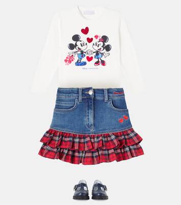Tartan cotton-blend denim skirt | Monnalisa