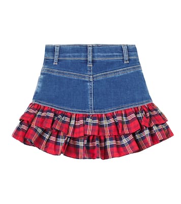 Tartan cotton-blend denim skirt | Monnalisa