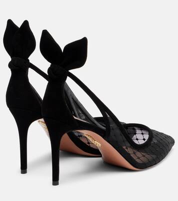 Bow Tie 85 suede-trimmed mesh pumps | Aquazzura