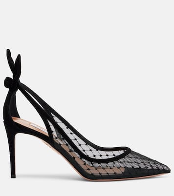 Bow Tie 85 suede-trimmed mesh pumps | Aquazzura