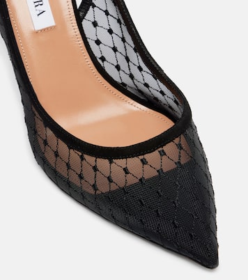 Bow Tie 85 suede-trimmed mesh pumps | Aquazzura