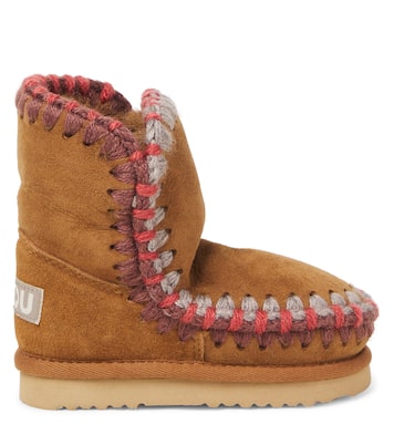 Embroidered shearling-lined suede boots | Mou Kids