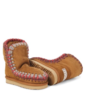 Embroidered shearling-lined suede boots | Mou Kids