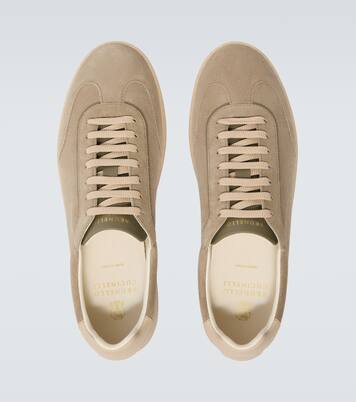 Leather-trimmed suede sneakers | Brunello Cucinelli