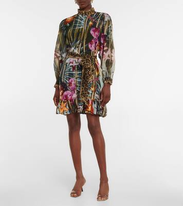 Robe chemise en soie à fleurs et ornements | Camilla