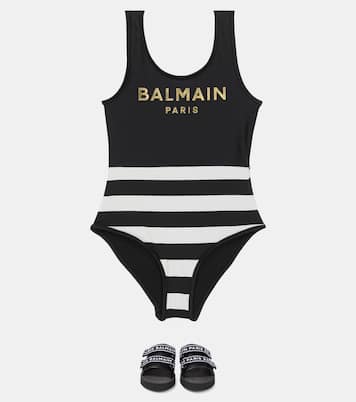 Logo striped swimsuit | Balmain Kids