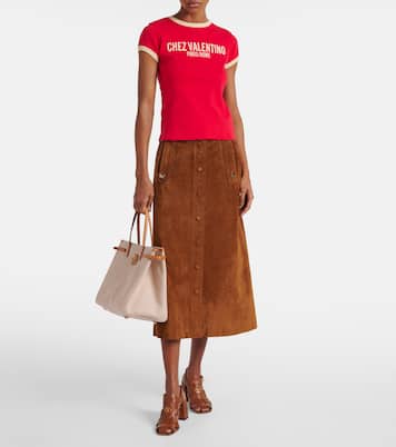 VLogo Large leather-trimmed shoulder bag | Valentino Garavani