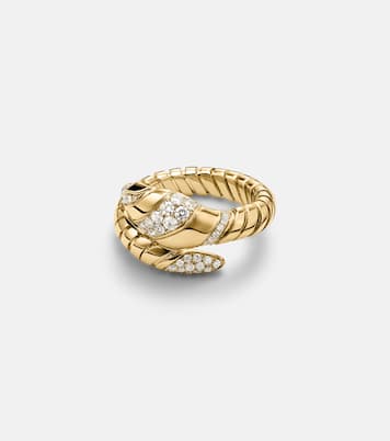 Serpenti Tubogas 18kt gold ring with diamonds and onyx   | Bvlgari