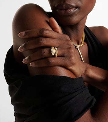 Serpenti Tubogas 18kt gold ring with diamonds and onyx   | Bvlgari