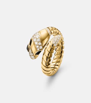 Serpenti Tubogas 18kt gold ring with diamonds and onyx   | Bvlgari