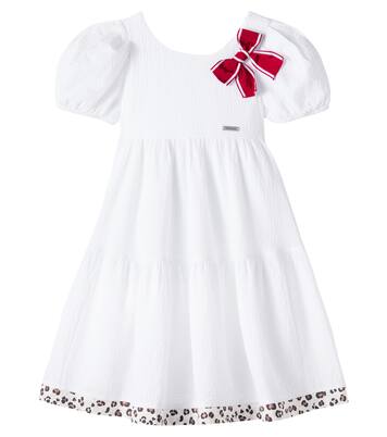 Bow-detail cotton dress | Monnalisa