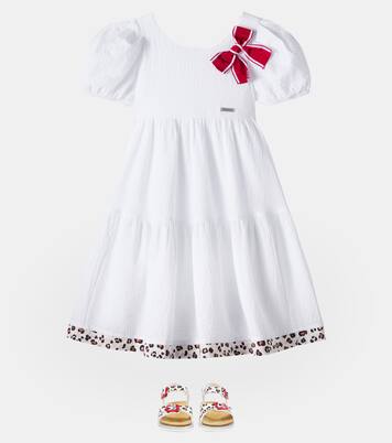 Bow-detail cotton dress | Monnalisa