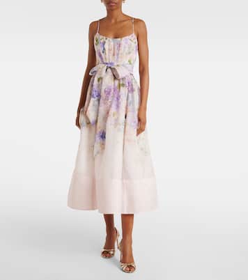 Vestido con corsé Dawning de seda y lino floral | Zimmermann