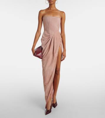 Draped suede bustier dress | Alex Perry