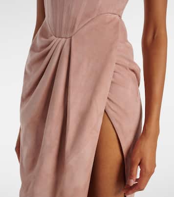 Draped suede bustier dress | Alex Perry