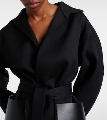 Leather-trimmed virgin wool wrap jacket | Alaïa