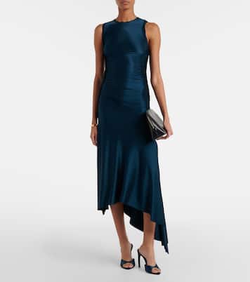 Ruched asymmetric jersey midi dress | Victoria Beckham