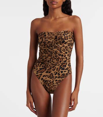Leopard-print ruched strapless swimsuit | Karla Colletto