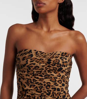 Leopard-print ruched strapless swimsuit | Karla Colletto