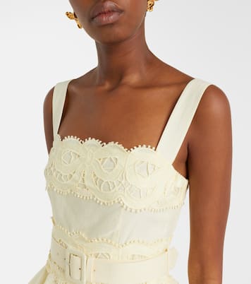 Abito midi in lino e cotone con cintura | Self-Portrait